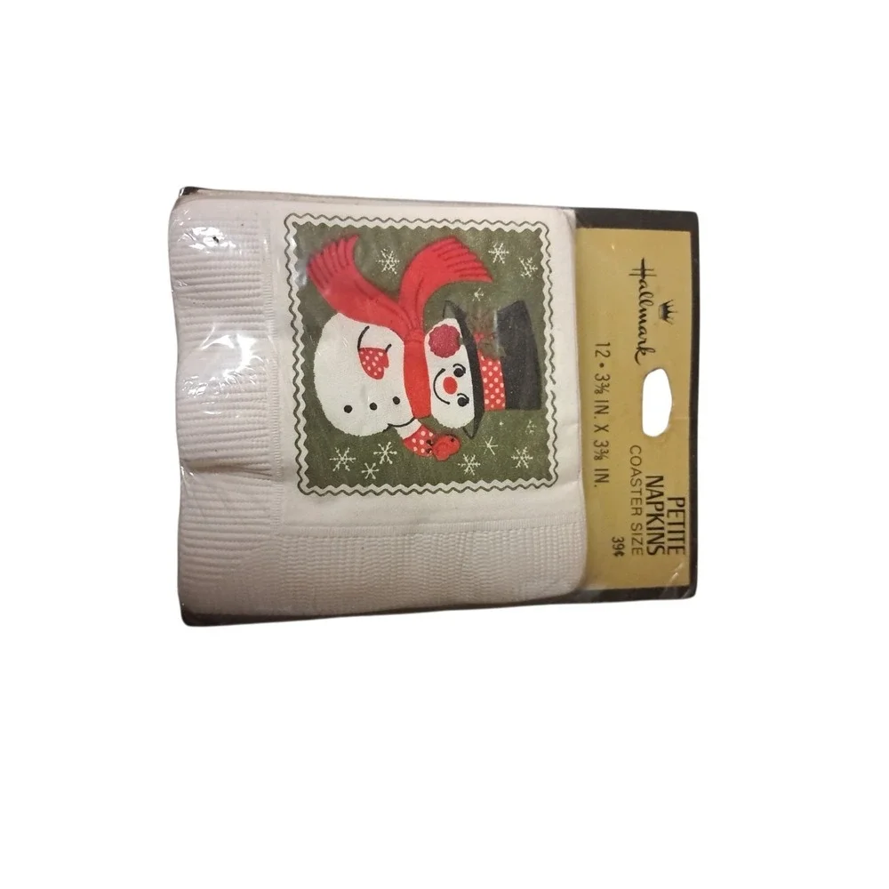 Hallmark‎ Petite Napkins Coaster Size.  Snowman 12 Napkins 3 3/8 X 3 3/8